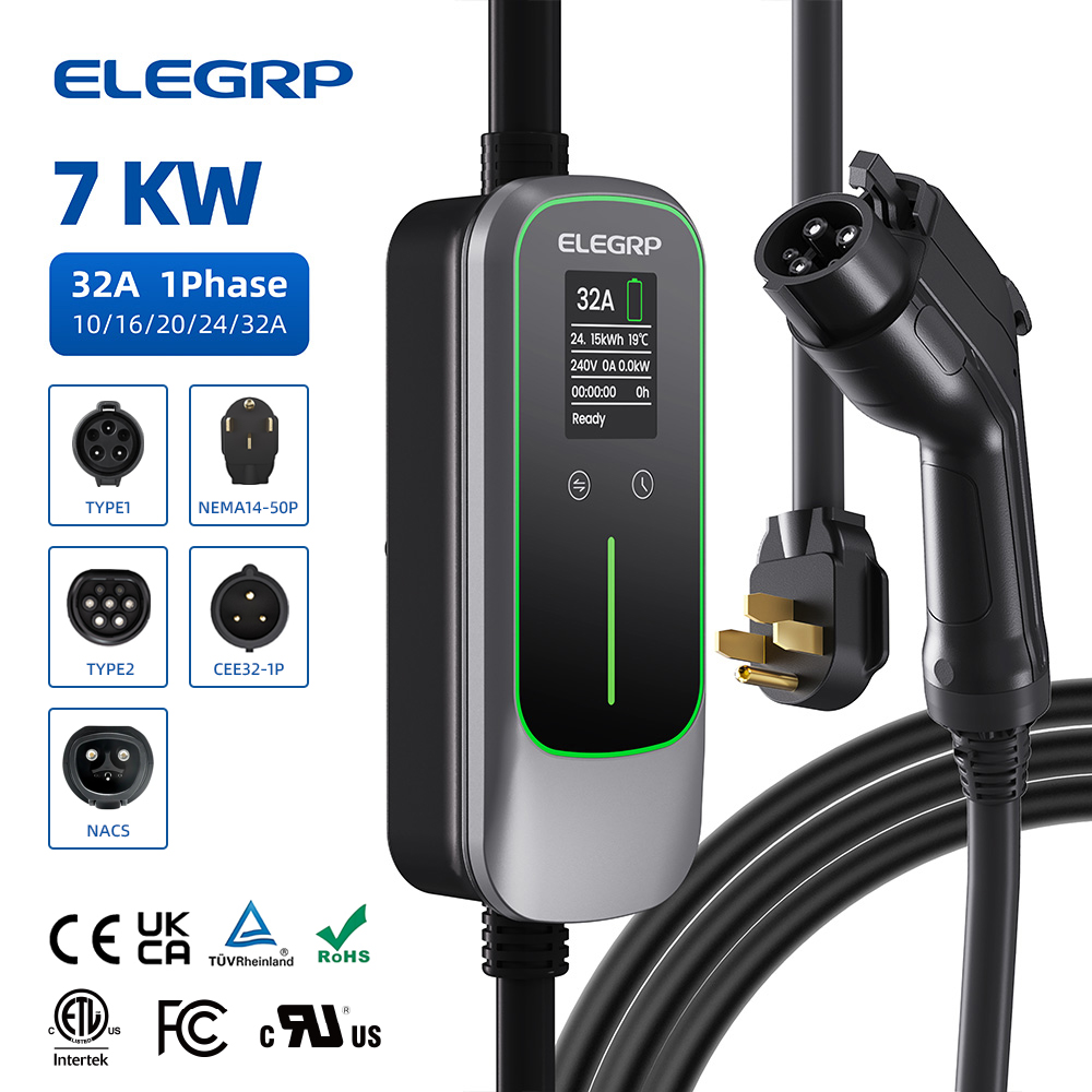 Portable Ev Charger - ELEGRP 32 Amp draagbare elektrische voertuiglader,