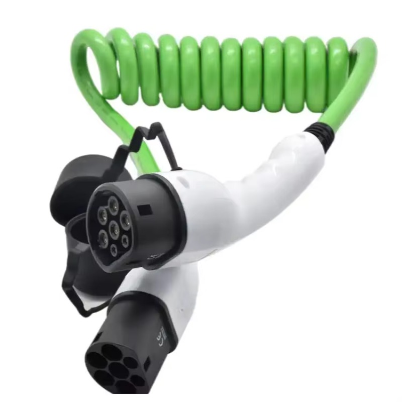 Ev Charging Cable - IEC 62196 32A Enkelfasige spiraalvormige groene