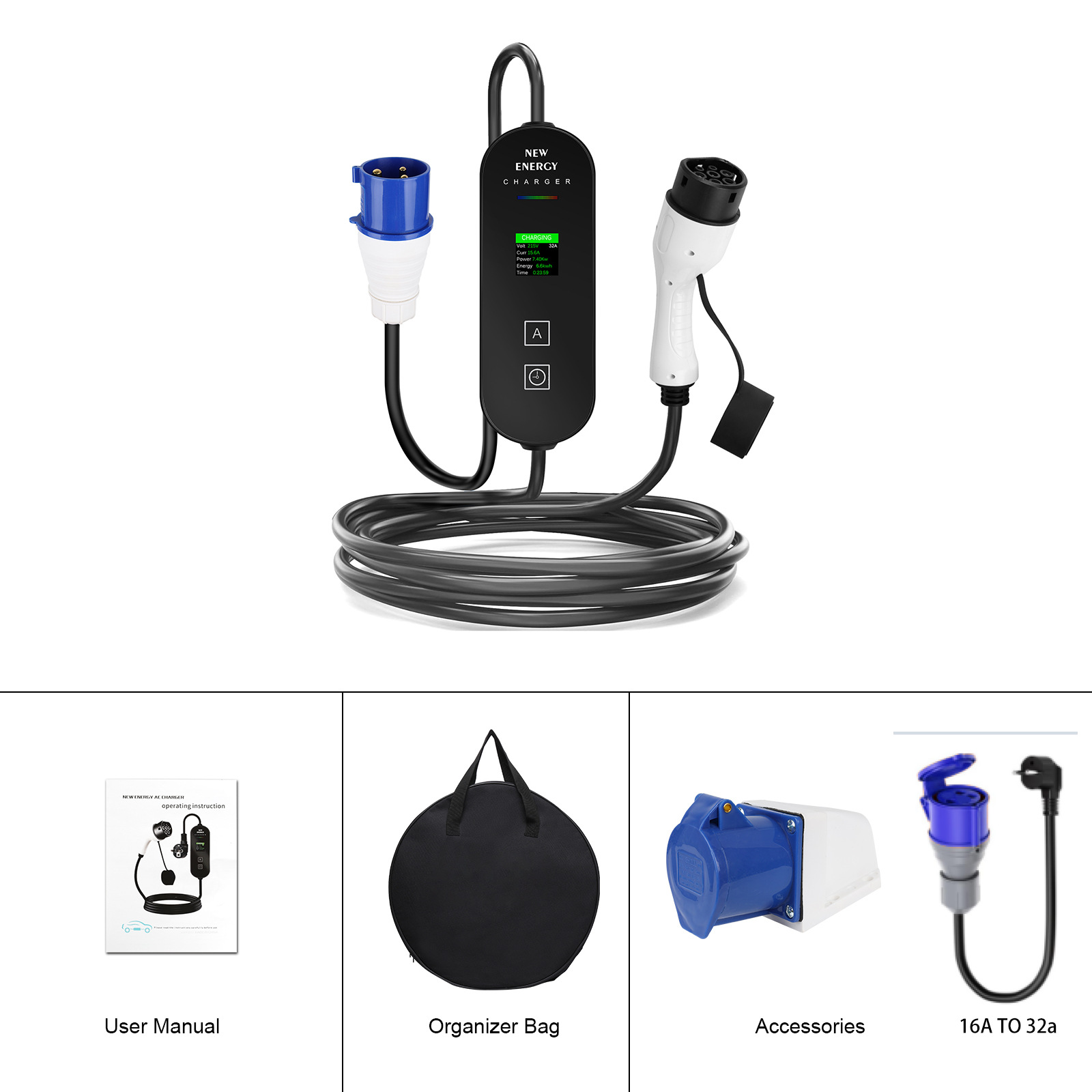 EU/VK Stekker CEE 32A/16A Draa - Portable Ev Charger 32A Type 2 Cee Plug recensie en prijs